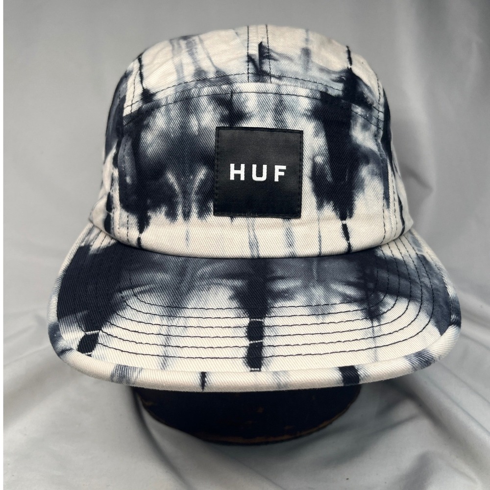 HUF Worldwide Tie Dye 5 Panel Camper Hat Black White Adjustable Strapback Cap